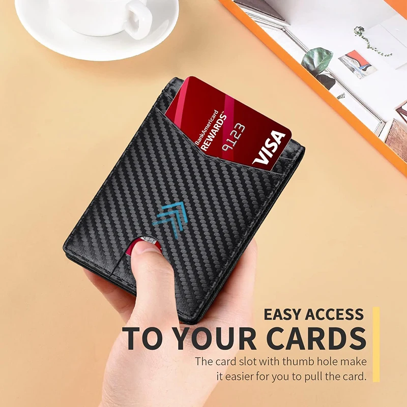 Фото Мужской кошелек из ультратонкой кожи Rfid с окошком для удостоверения личности, кошелек из углеродного волокна с несколькими картами №5