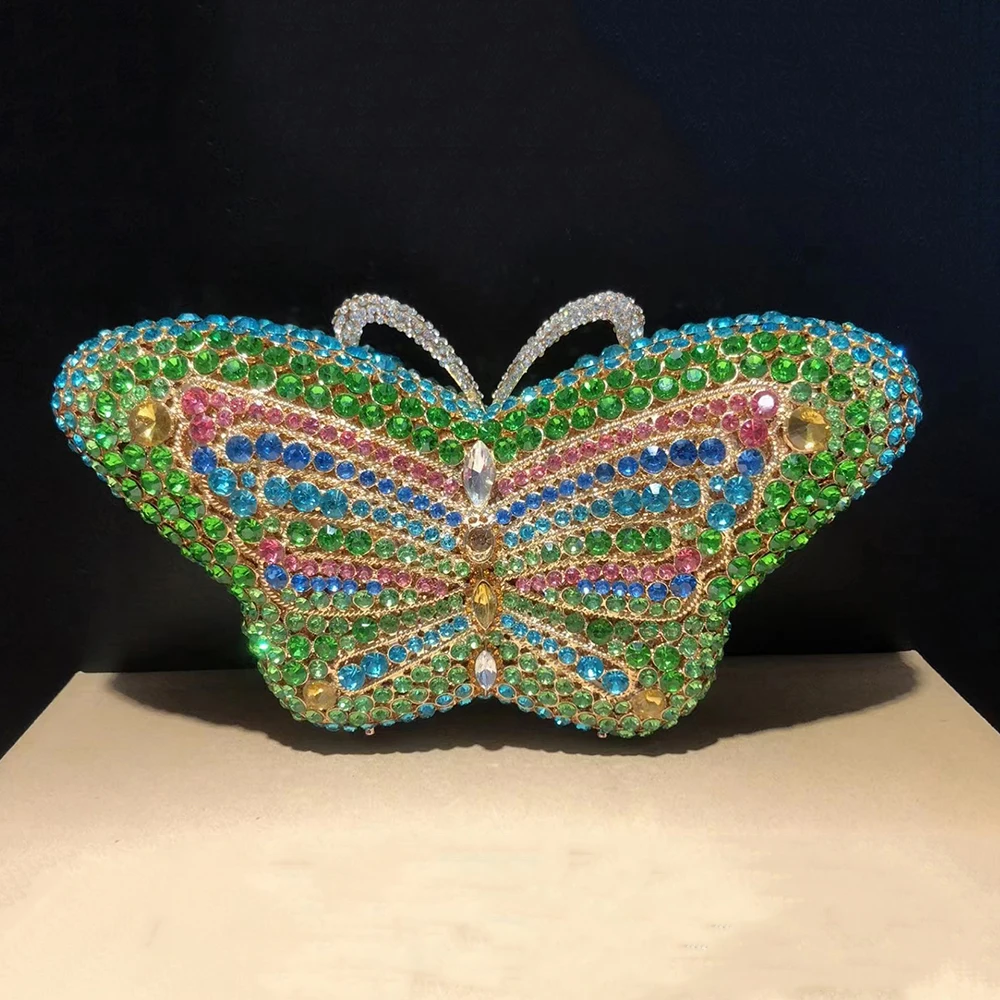 

Green/Blue/White Rhinestone Women Evening Clutch Luxury Butterfly Crystal Party Purses Diamond Cocktail Handbags Bags