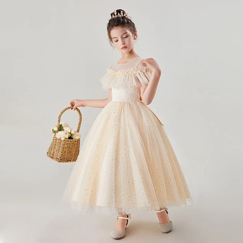 

2023 Child Evening Dress for Parties Teens Girls Elegant Sequined Tulle Ball Gowns Infant Princess Prom Dresses Infant Partywear