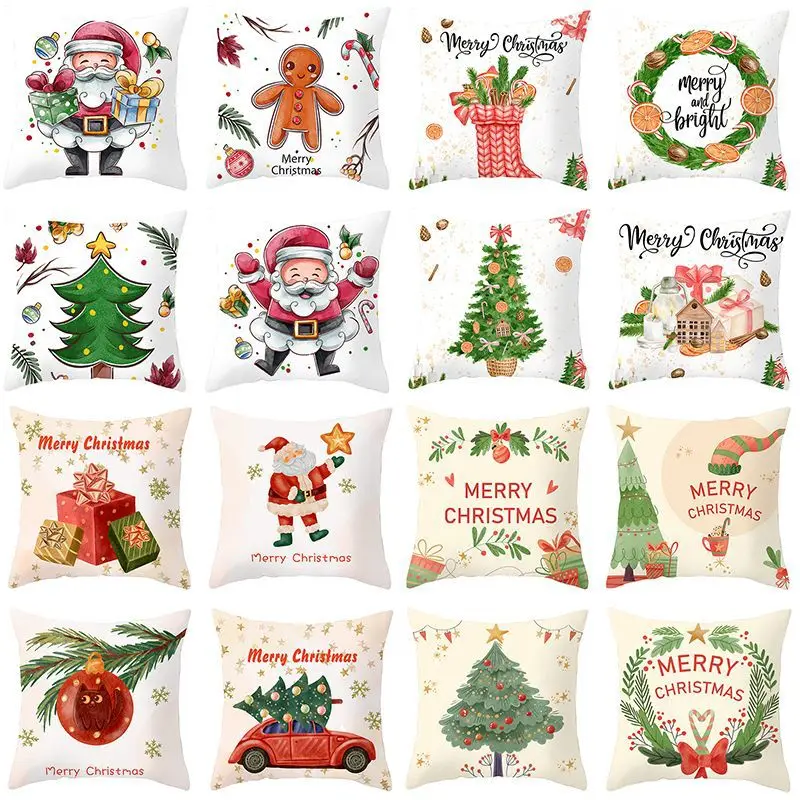 

45cm Christmas Pillow Cover Christmas Sled Santa Claus Elk Xmas Tree Cushion Cover Car Sofa Home Pillow Case Merry Christmas
