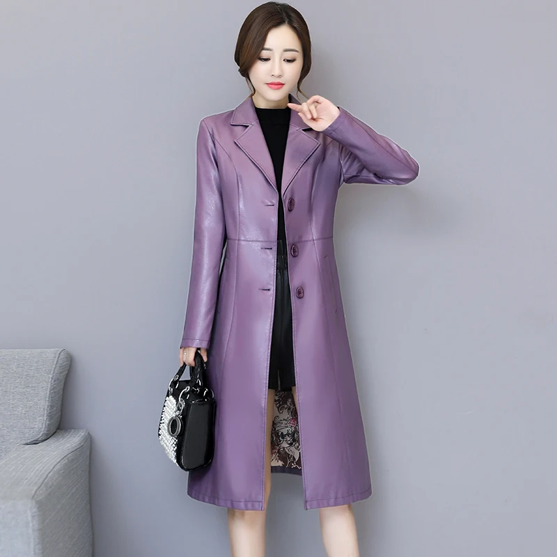 Куртка женская из искусственной кожи брендовый Тренч промытой длинное