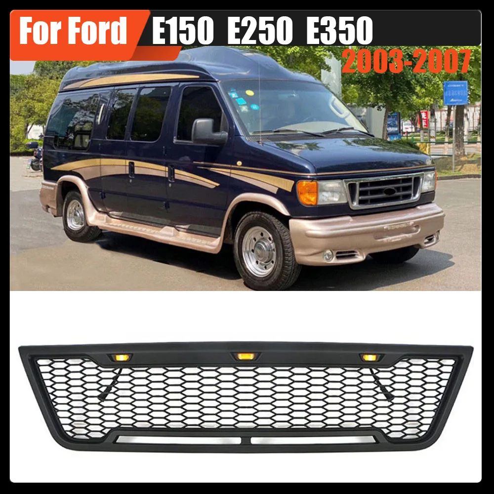 

For Ford E150 E250 E350 2003-2007 4x4 Off Road Auto Exterior Parts Car Front Upper Grille Cars Grill Trim With Led Light Fit