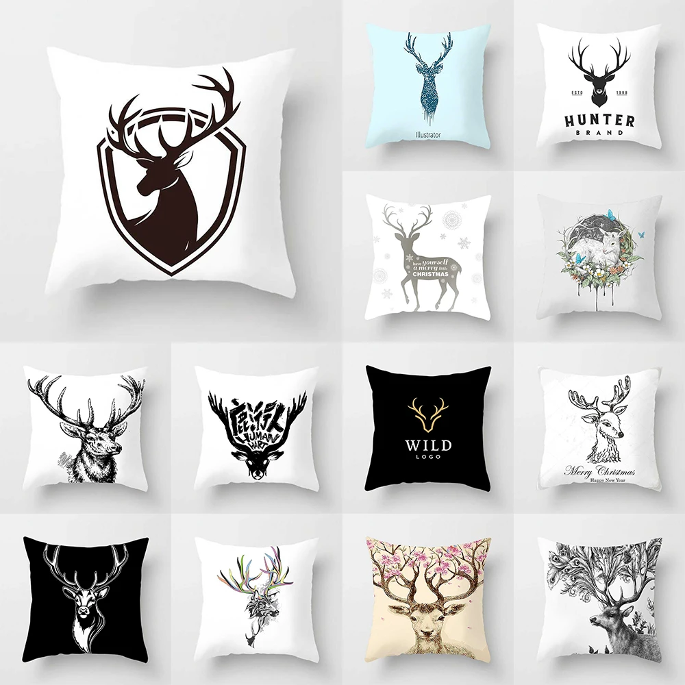 

45 * 45cm Nordic Scandinavian style deer print cushion cover for home living room sofa car decoration throw pillow pillowcase
