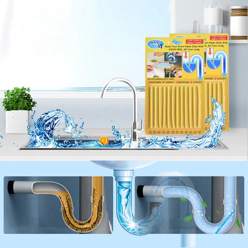 

12pcs/lot Pipeline Bathtub Decontamination Drain Cleaners Kitchen Sink filt Sani Sticks Sewer Cleaning Rod Kitchens Accessories
