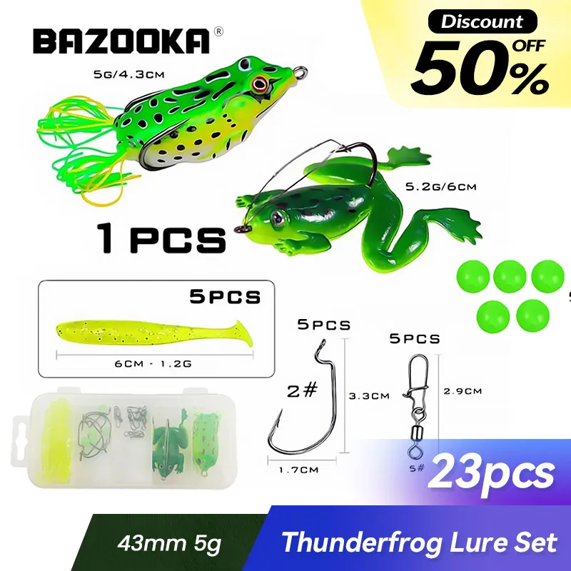 

Bazooka Frog Lure Soft Set Fishing Lures Propeller Floating Rubber Baits Silicone Kit Trout Bass Jigging Wobblers Swimbait