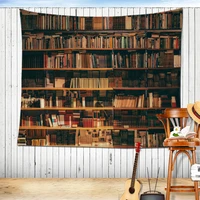 fake bookcase library bookshelf tapestry wall fabric home study background decoration vintage european hanging wall tapestries