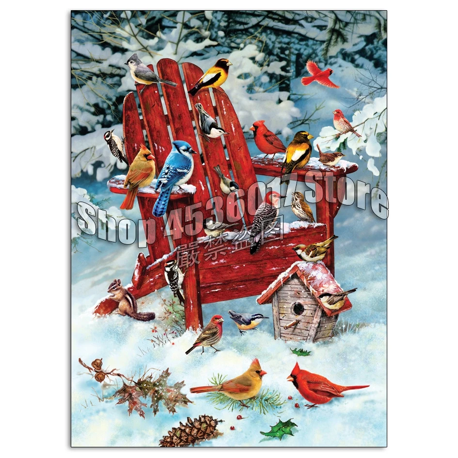 

Алмазная 5D картина «сделай сам», вышивка Адирондак, птицы, вышивка крестиком, мозаика, зимний домашний декор для птичьего домика