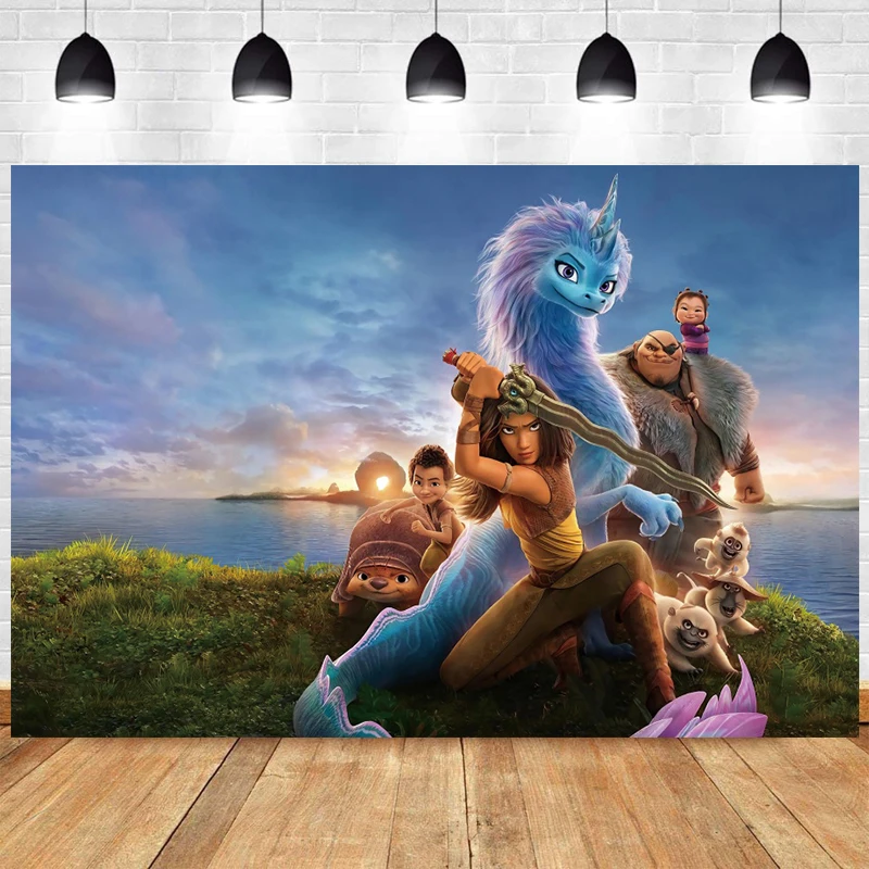 

Raya and Last Dragon Backdrop Disney Princess Girls Happy Birthday Party Photograph Background Photo Banner Decoration Studio