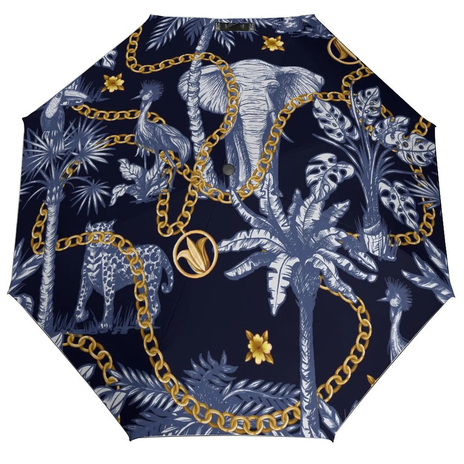 Золотистый женский зонт очаровательный водонепроницаемый со слоном и тигром