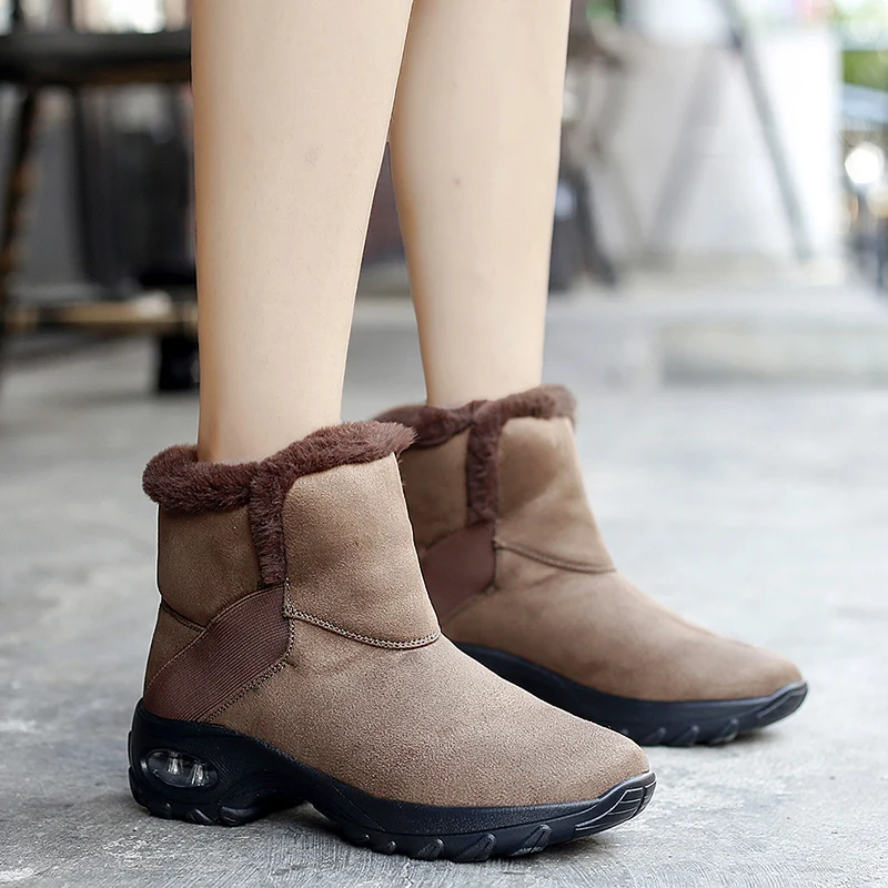 STRONGSHEN Women Fashion Snow Boots Slip On Platform With Heels Wear Resistance Fur Ankle Boots Botas Mujer Winter Boots