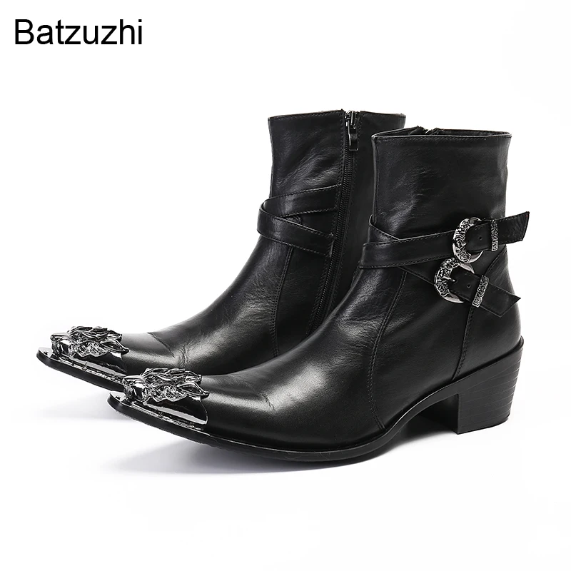 Мужские ковбойские ботинки Batzuzhi в западном стиле Черные ботильоны из