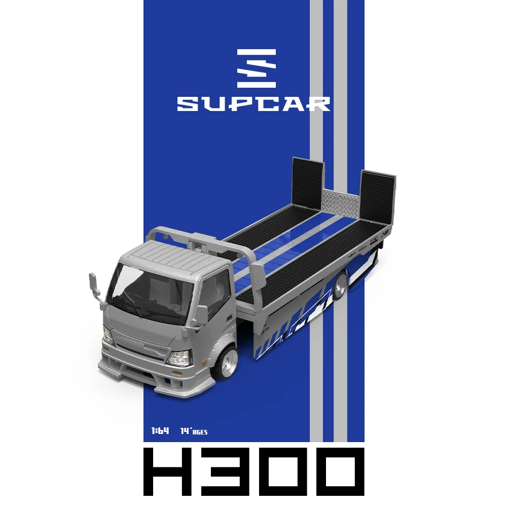 Фото Модель грузовика-платформы SUPCAR 1/64 H300 с серебристо-синими полосами, высокодетализированная коллекционная модель из сплава, подарок для любителей. №2