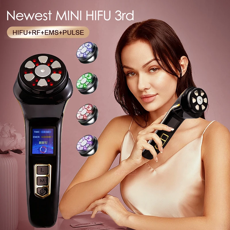 

Мини Hifu 4 в 1 лифтинг лица радиочастотная машина для подтяжки кожи ультратонкий RF Ems профессиональный омолаживающий массажер для лица