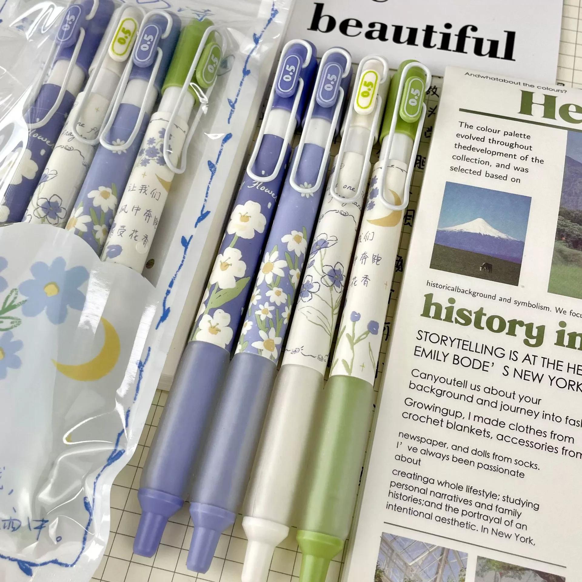 

4 штуки милые гелевые ручки с цветочным принтом