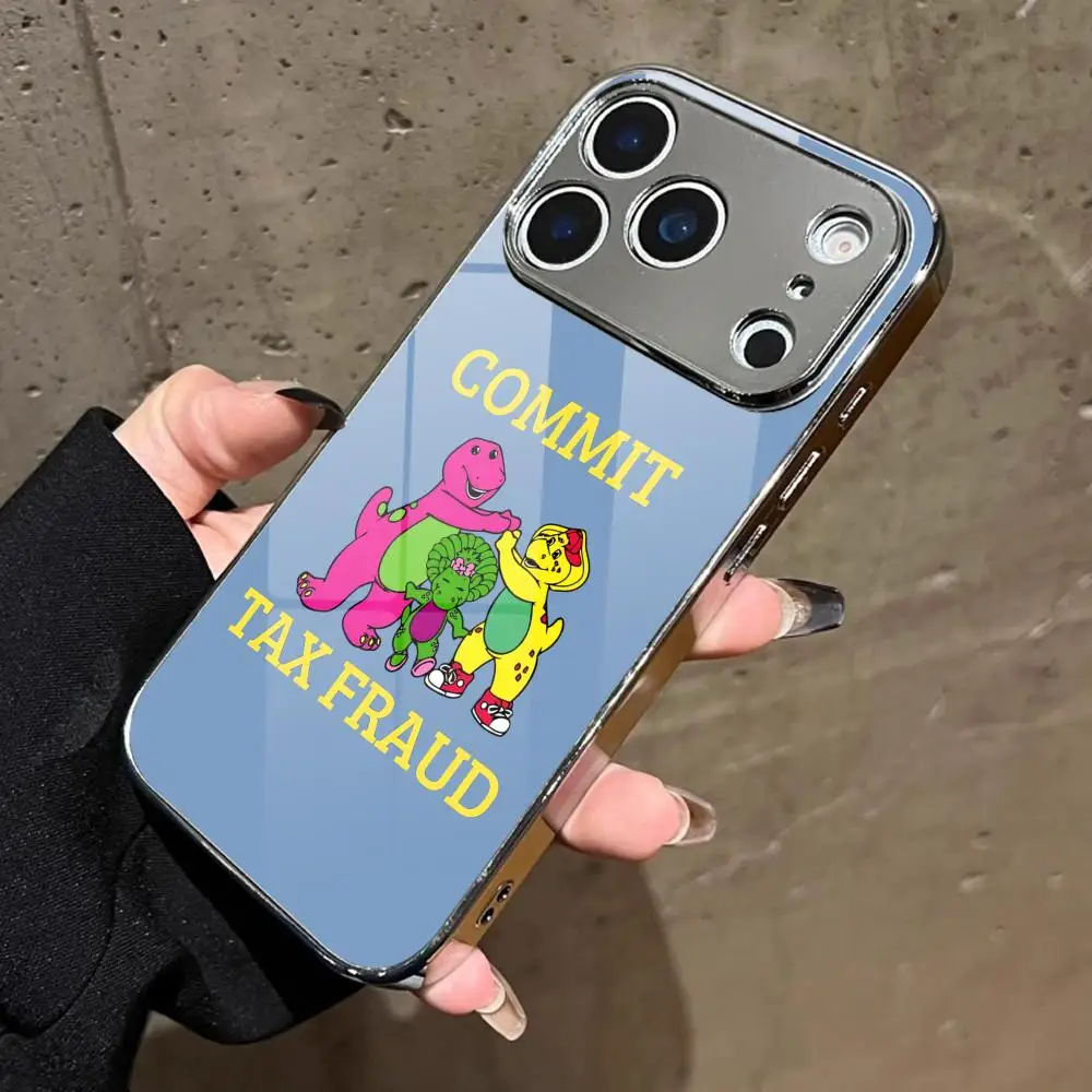Фото Чехол для телефона Barney C-Commit Tax Fraud для iPhone 17 16 15 14 13 Pro Max Plus, металлический с гальваническим покрытием, стеклянная задняя крышка №4