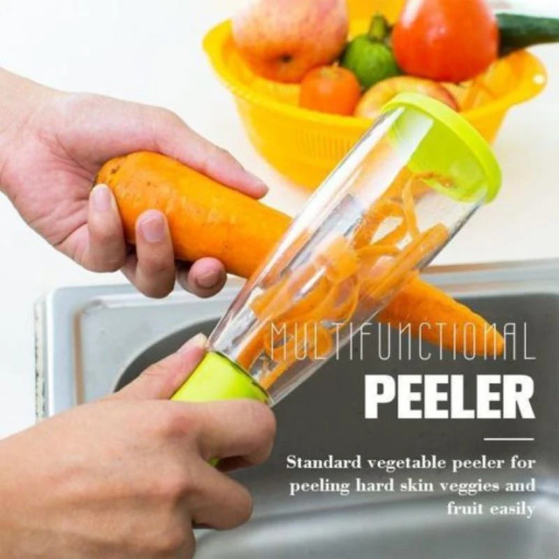 

1PC Stainless Steel Multifunctional Vegetable Fruit Peel Belt Storage Box With Bucket Peeling Knife Three-purpose Rotary Grate
