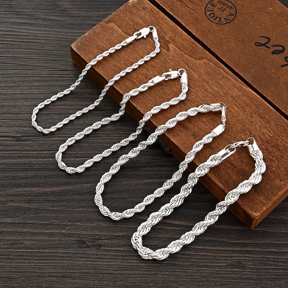 

Width 3mm/4mm/5mm/6mm/7mm Twisted Rope Link Chain Silver Color Necklace for Men Women Jewelry Gift