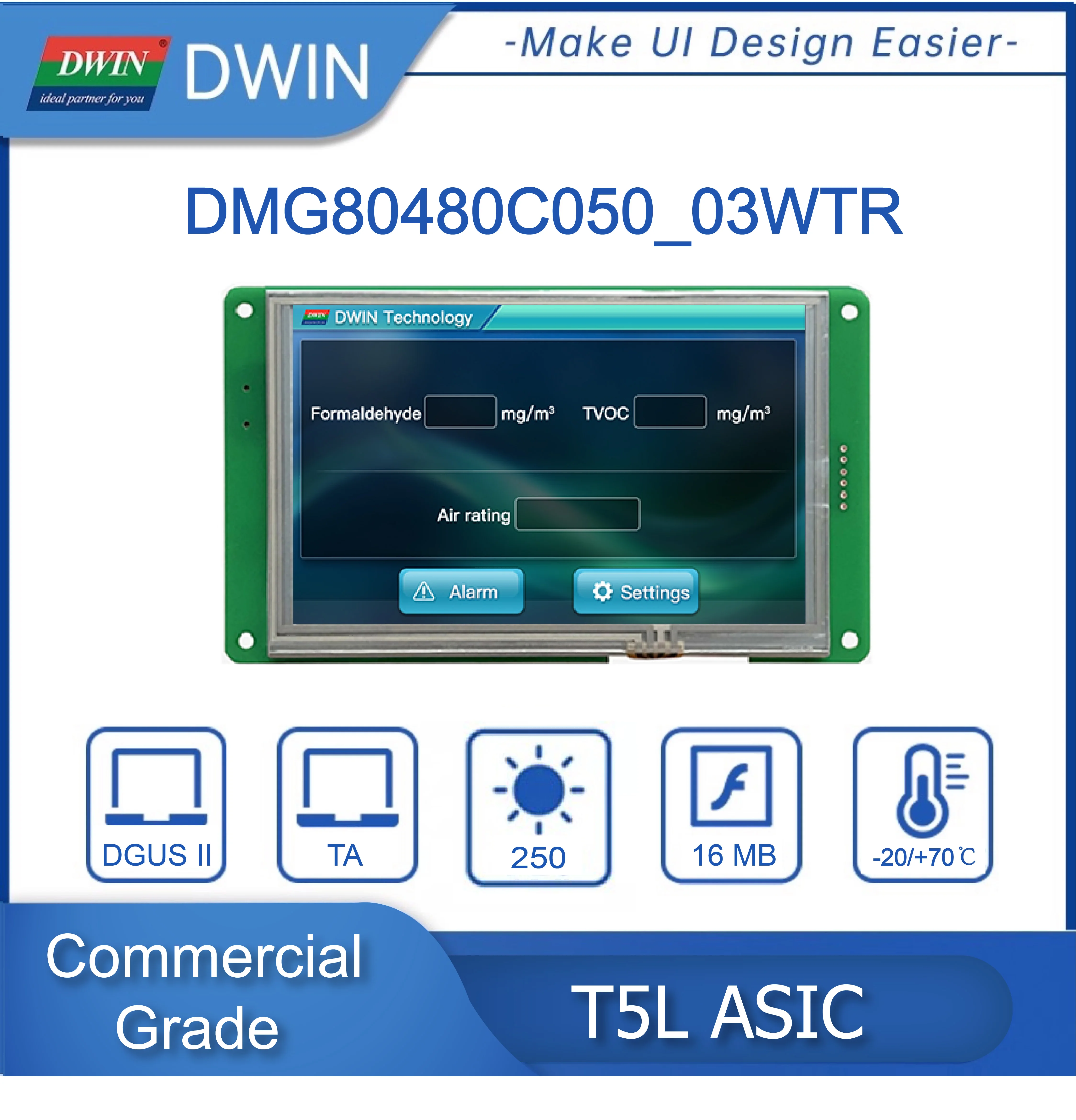 DWIN 5.0 Inch LCD Module 800*480 Commercial Arduino HMI Touch Panel Screen Smart UART TFT Display DMG80480C050_03W
