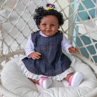 55CM Reborn Baby Shaya with Dark Brown Skin African American Baby Sweet Face Toddler Girl Doll 3 Month Real Baby Size