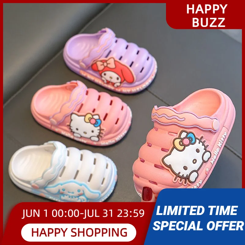

Sanrio Hello Kitty Y2k Slippers Cartoon Accessories Hole Cute Sandals Summer Fashion Sweet Flexible Design Outdoor Beach Shoes