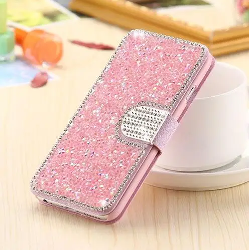 

Luxury Full Body Bling Diamond Flip Leather Wallet Case For Iphone 8 7 6 6s Plus Silk Pattern Card Slot Stand Holder Cover