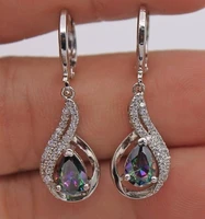 women fashion retro silver color mystic rainbow cubic zircon drop dangle earrings jewelry gift