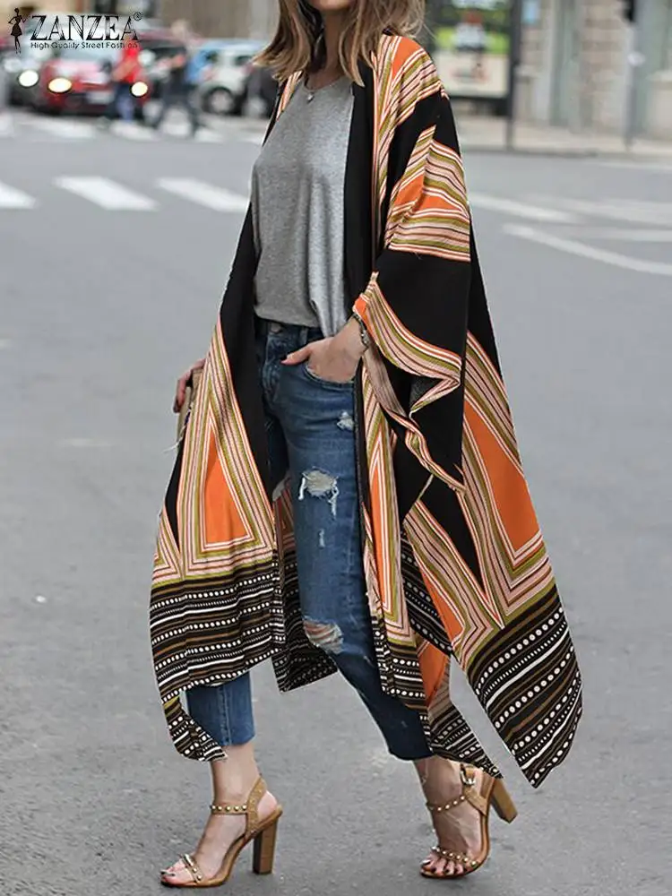 

Bohemian Fashion Casual Cover Up Holiday Beach Blouse 2022 ZANZEA Women Summer Printed Cardigan Full Sleeve Irregular Hem Shirt