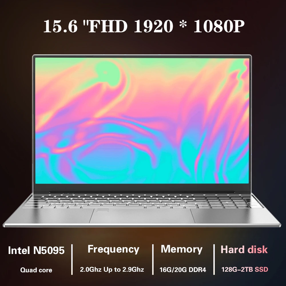 Ноутбук 15,6 дюйма, 20 ГБ/16 ГБ ОЗУ, 256 ГБ/512 ГБ/ТБ SSD IPS 1080P, офисный компьютер Intel N5095 с разблокировкой по отпечатку пальца, клавиатура с подсветкой - Апрельский топ товаров с Али
