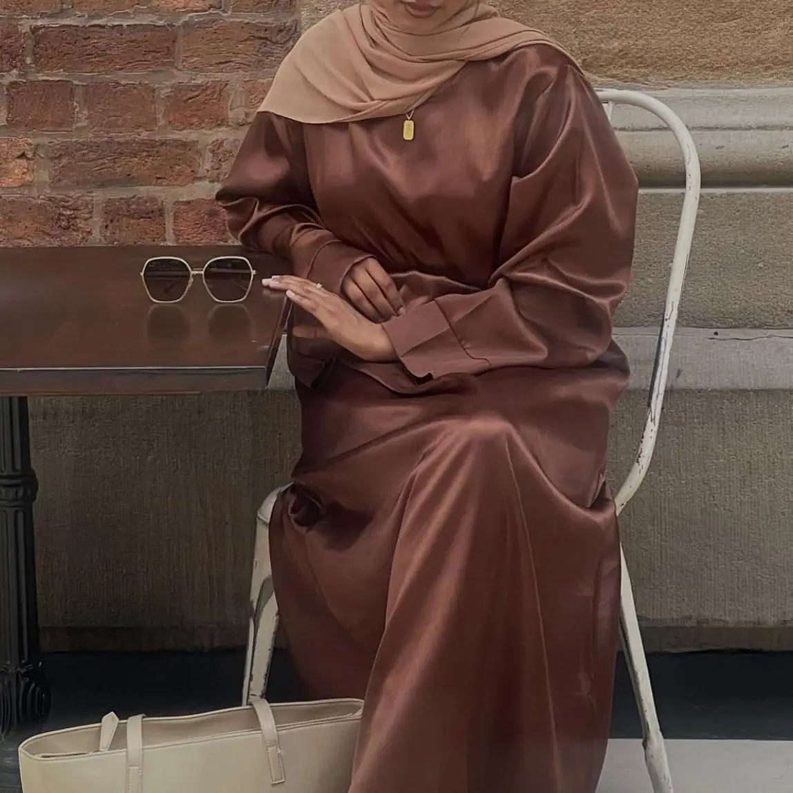 Женское однотонное платье-Кафтан с поясом свободного покроя