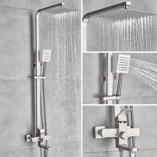 

Brushed Nickel Stainless Steel Shower Faucet Rainfall Bath Shower Swivel Waterfall Bottom Water Crane For Bathroom Shower Mixer
