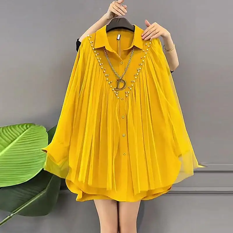 Блузка женская однотонная с длинным рукавом и отложным воротником K617