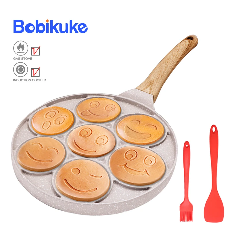 

BOBIKUKE 7 Holes Pancakes Frying Pan 10 inch Non stick Smiley Face Omelette Pan Fried Eggs Cooking Pan Gas Stove & Induction