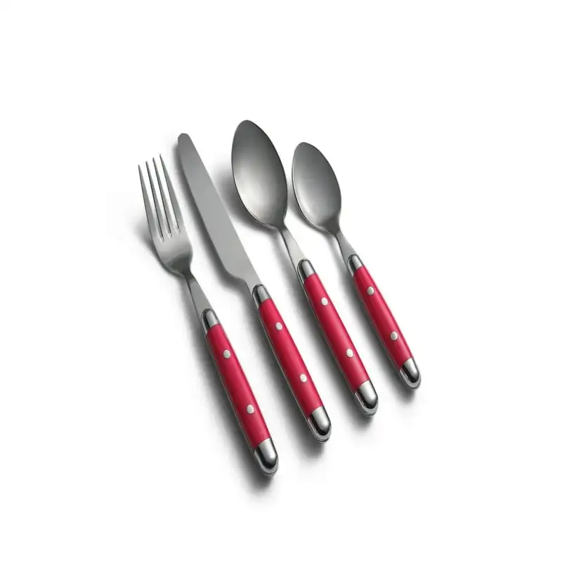 

Red 18/0 16-Piece Flatware Set, Service for 4 Coffee knock box V coffee set Espresso machinne accesories Knock box coffee Barist