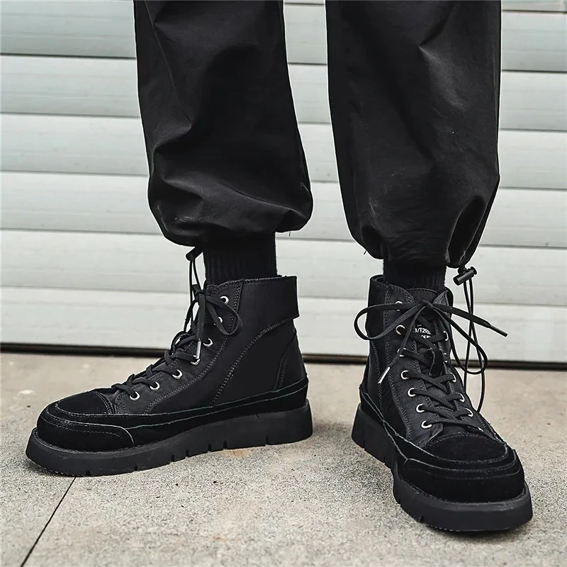 

Men's Spring New Short Leather Boots Korean Version Splicing Men's Boots Comfortable Fashion Thick Bottom Trend Leather Boots