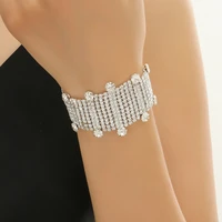 ins luxury crystal wedding multiple rows wide bracelet hand jewelry for women shiny rhinestone bridal geometric bangle bracelets