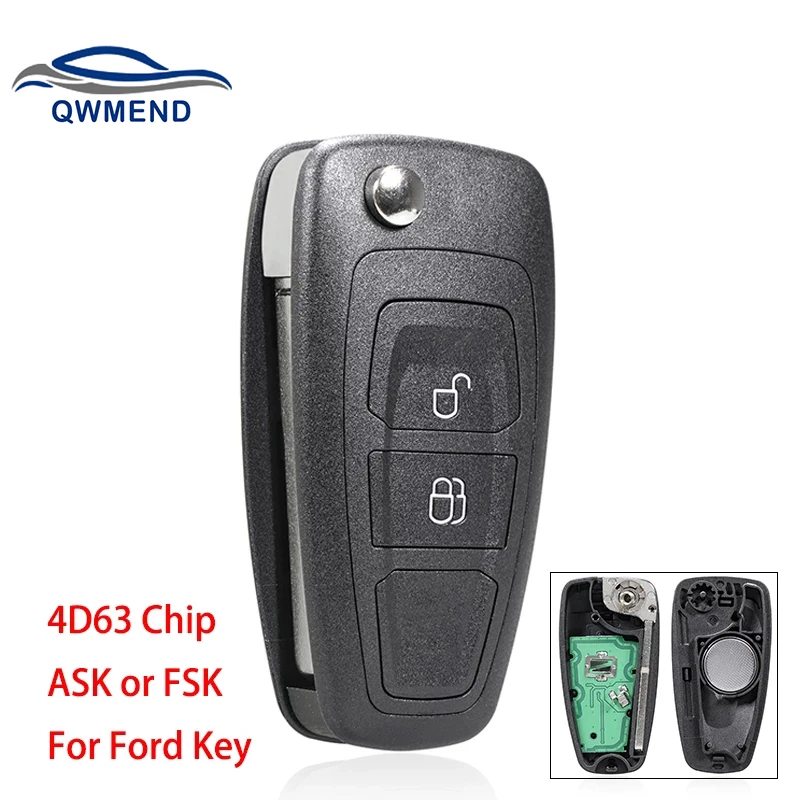 

QWMEND 2-кнопочный Автомобильный Дистанционный ключ для Ford Ranger C-Max Focus Grand C-Max Mondeo флип-брелок для автомобильного ключа 4D63 чип ASK или FSK