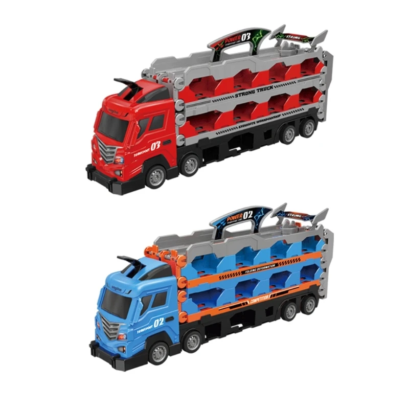 

Transport Car Carriers Truck Toy with 8/16/24 Metal Racing Car with Foldable 6.9ft Racing Track 24 Car Storage GXMB