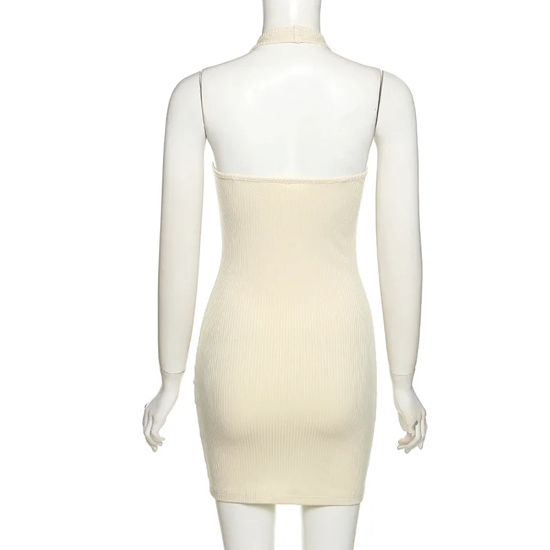 Сексуальное облегающее мини-платье с лямкой на шее и 5 буквами лето 2022 модные