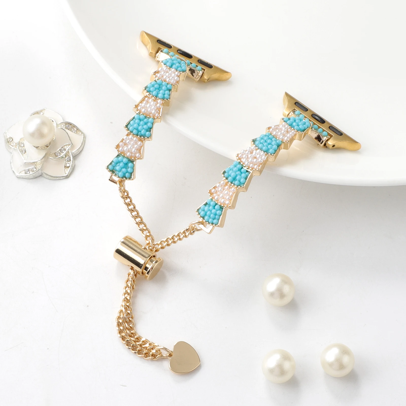 Jewelry strap for Apple watch band Rice bead metal bracelet chain iwatch87654321SE Ultra38 40 41 42 44 45mm women ornament wrist