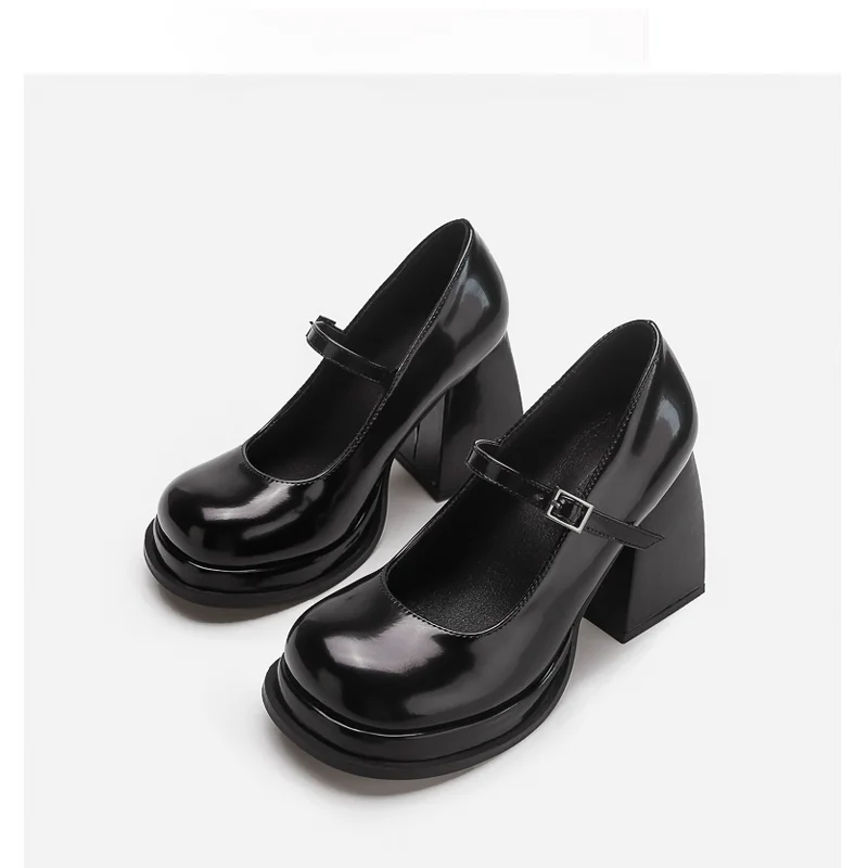 

Женские Туфли Мэри Джейн, туфли из искусственной кожи в стиле ретро, маленькие кожаные туфли, женские туфли на толстом каблуке, новые черные туфли на высоком каблуке