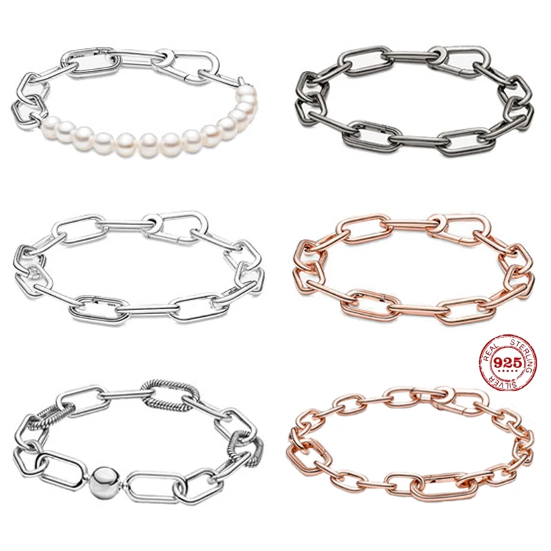 

925 Sterling Silver ME Collection Bracelet Rose Gold Snake Chain Bracelet fit Original Charm Bead Making DIY Women's Jewelry