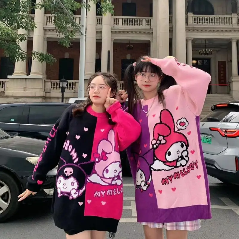 

Sanrioed My Melody Kuromi мультфильм кавайный японский стиль 2022 осень и зима Детский милый и крутой Свободный пуловер свитер