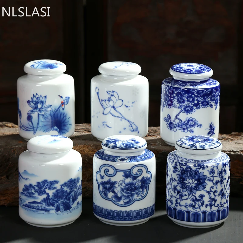Chinese Blue and White Porcelain Ceramics Tea Caddy Tieguany