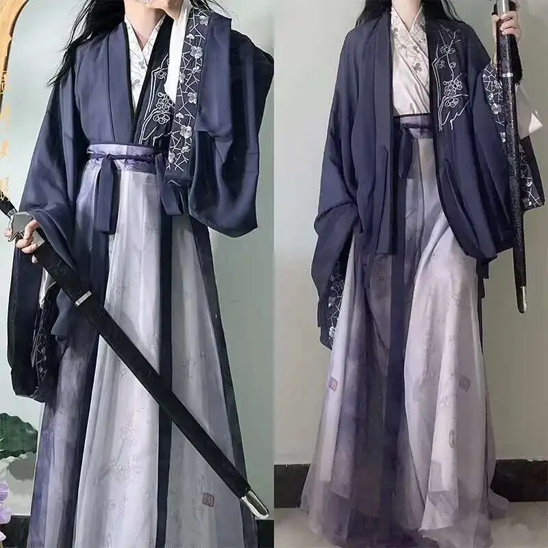Фото Hanfu мужской китайский фиолетовый и черный вышитый Hanfu пары Хэллоуин косплей костюм сценический костюм праздничный наряд Hanfu для женщин №4