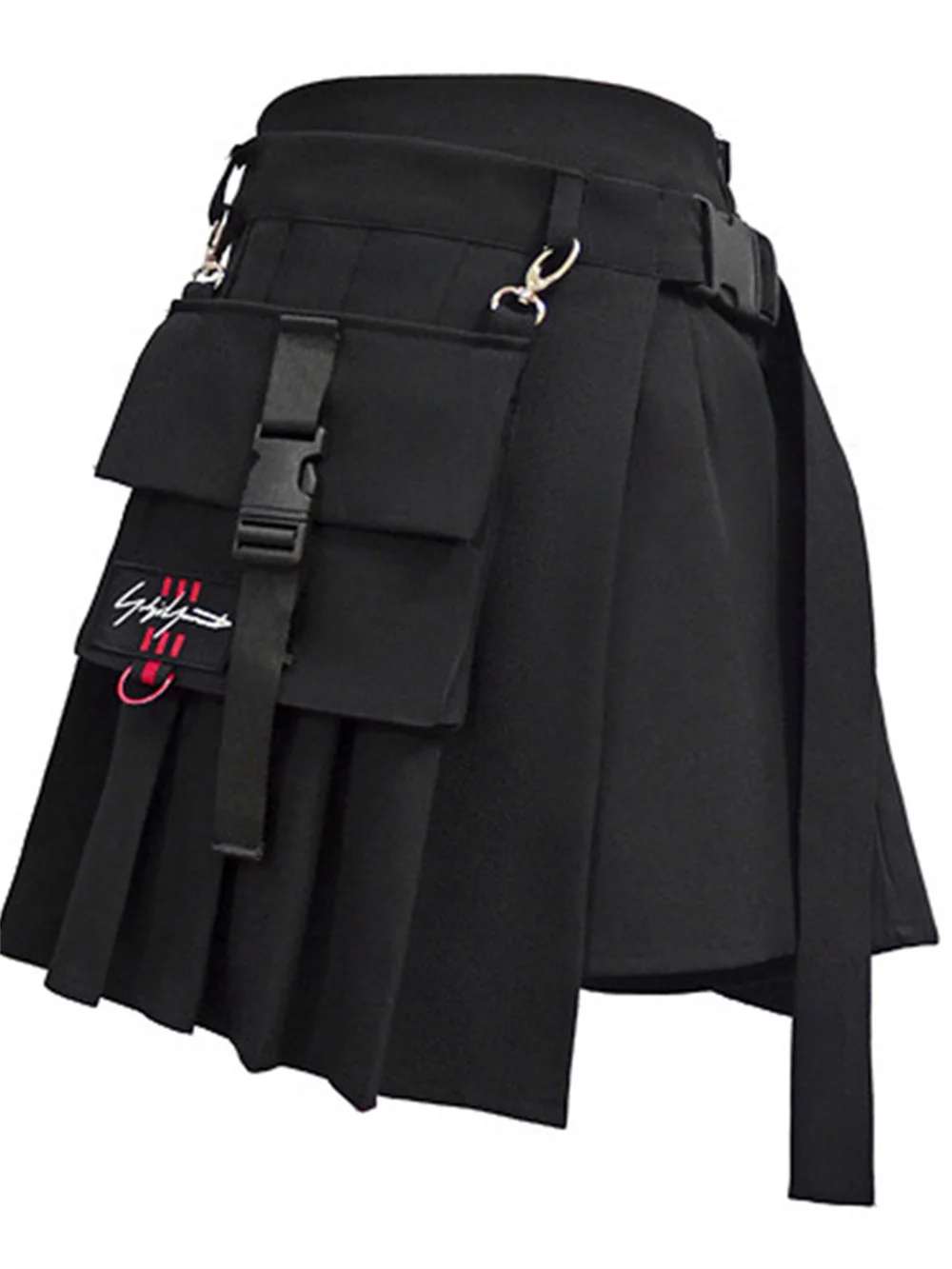 

Женская плиссированная юбка-карго Y2K, короткая юбка в клетку в стиле панк/готика, с завышенной талией, со съемными карманами, цепочкой и пряжкой, лето 2021