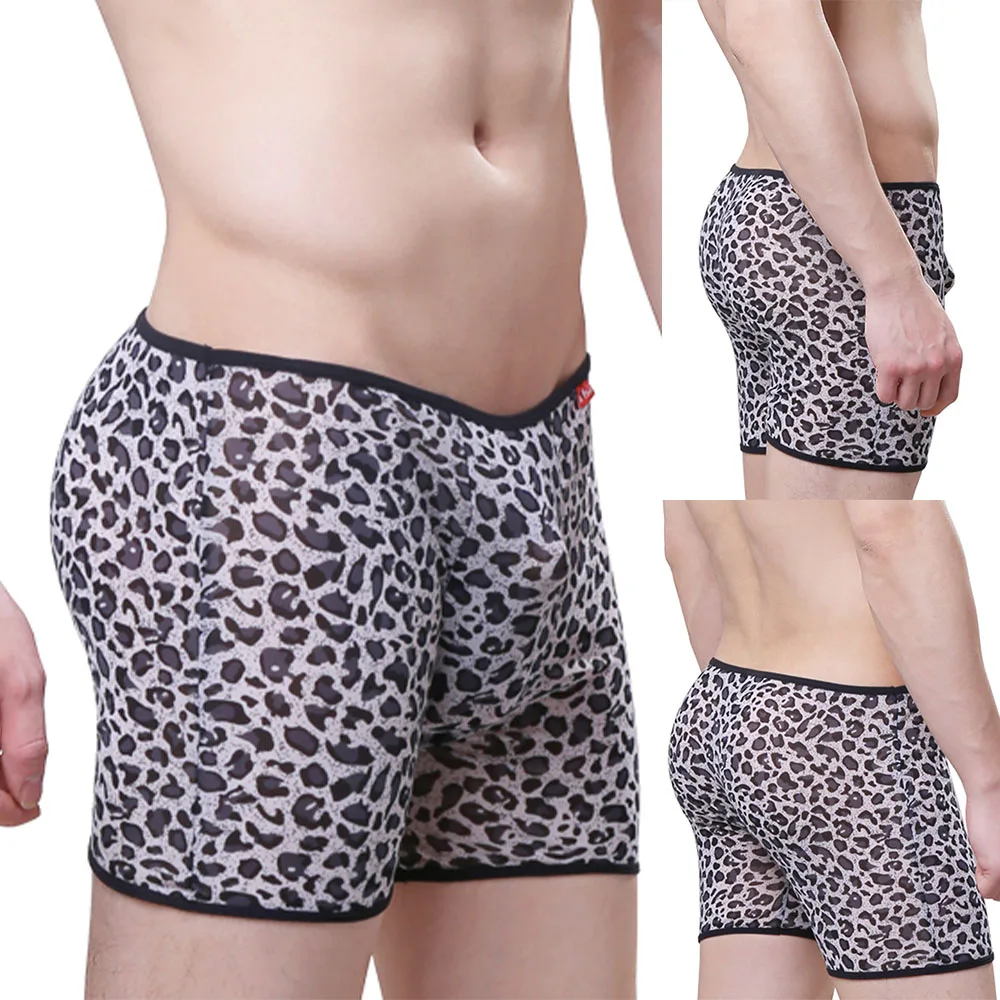 

Sexy Men Mesh Long Leg Boxer Briefs Pouch Ultra-Thin Seamless Breathable Underwear Shorts Trunks Skin Care Underpants