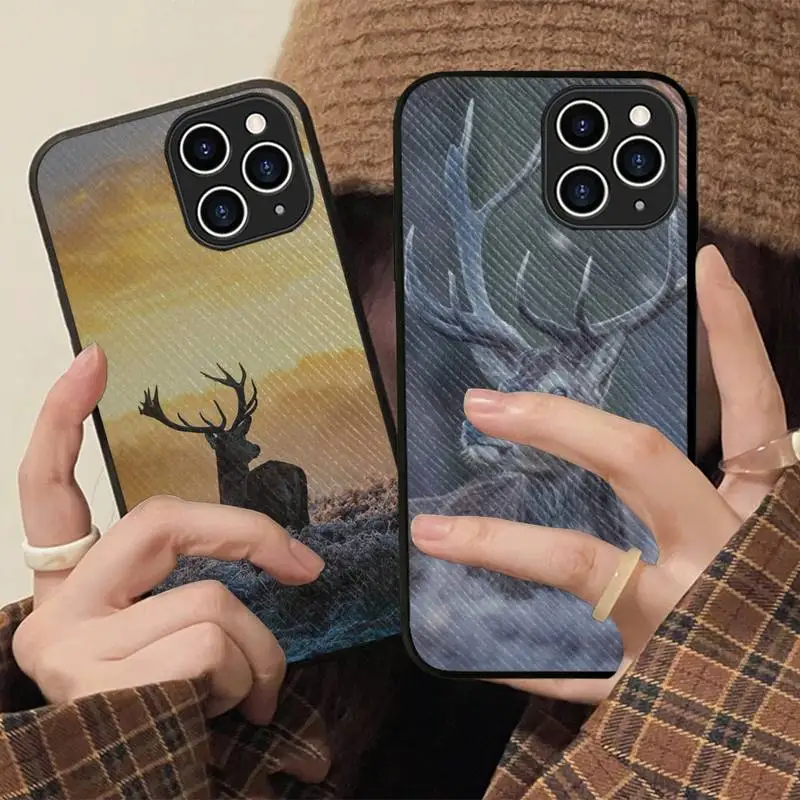 

Deer Hunting Phone Case Hard Leather Case for iPhone 11 12 13 Mini Pro Max 8 7 Plus SE 2020 X XR XS Coque