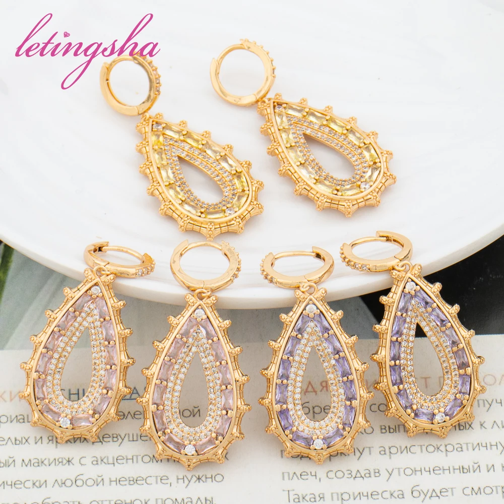 

Letingsha 2023 New Korean Statement Drop Earrings For Women Fashion Vintage Geometric Zircon Dangle Earrings Female Jewelry