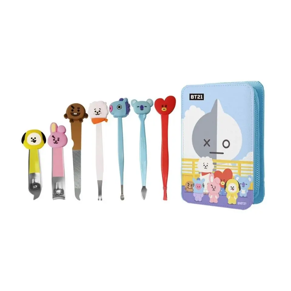 

Набор из 7 предметов Bt21 Kawaii ножницы для ногтей Caier набор инструментов для красоты ногтей Tata Rj Chimmy Cooky милый мультяшный подарок
