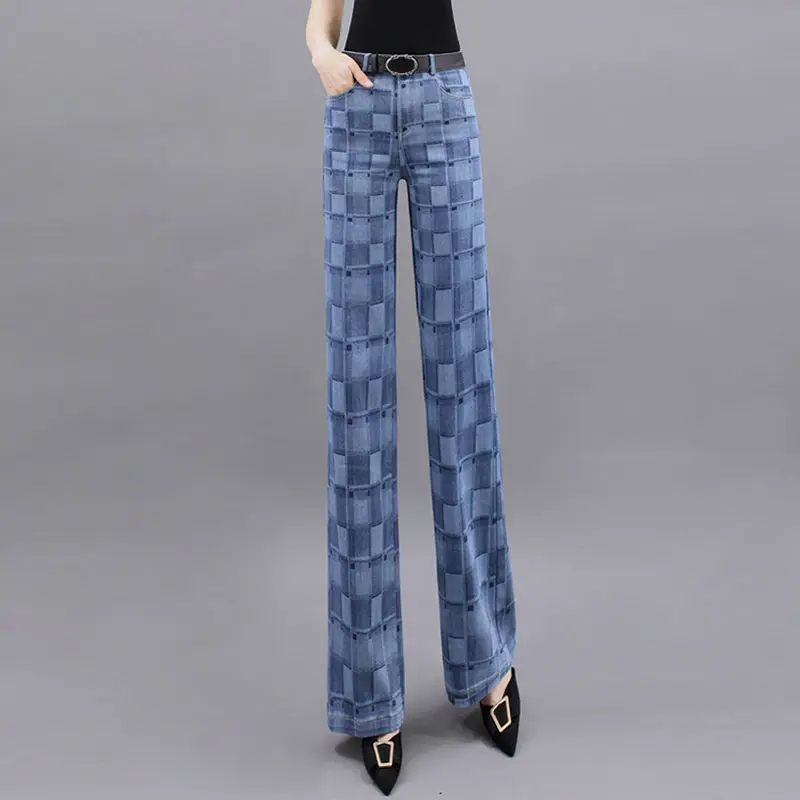 

Faldas mujer moda 2023 Summer new style womens clothing pants High Waist Straight Pants lattice jeans casual loose wide leg